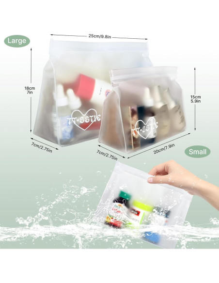 Paquete de 8 bolsas de tocador TSA PEVA reutilizables 20.1x24.9cm