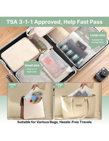 Paquete de 8 bolsas de tocador TSA PEVA reutilizables 20.1x24.9cm