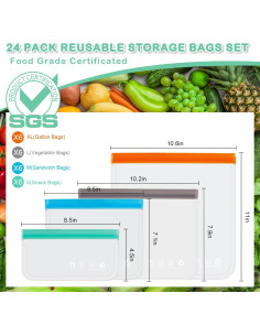 Bolsas Reutilizables Dcsioike 24 Pzas - Extra Grandes, Grandes, Medianas y Pequeñas 2