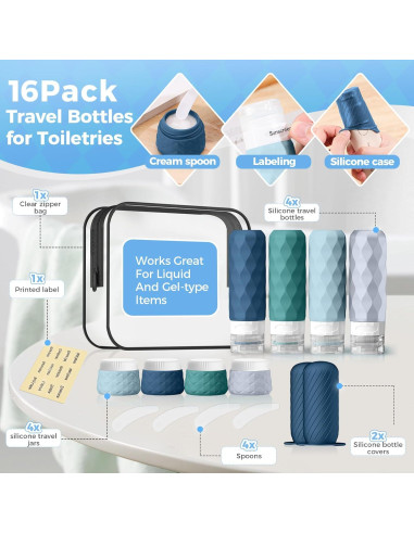 Set de 16 Botellas de Viaje Silevoler Aprobadas por TSA