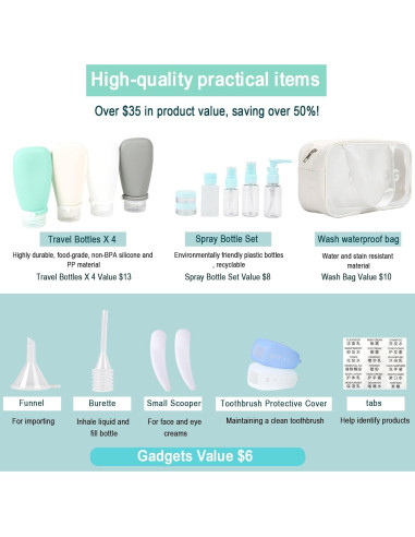 Juego de Aseo de Viaje 18 Piezas DingCo - Aprobado TSA