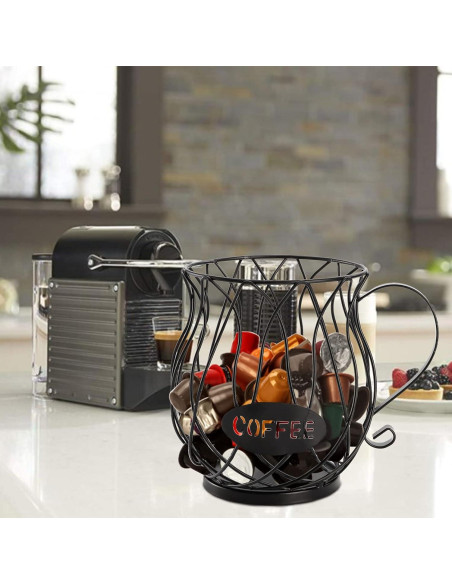 Soporte para cápsulas de café ZEAYEA, cesta metálica negra 60 cápsulas