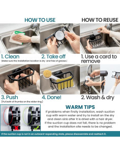 Soporte para Esponjas TAILI Negro con Ventosa Fuerte y Drenaje 2