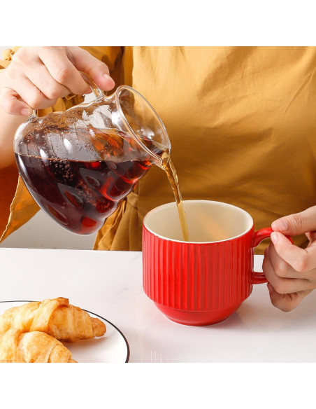 Juego de 4 Tazas de Café Rojas Hasense 15 oz Cerámica Apilables