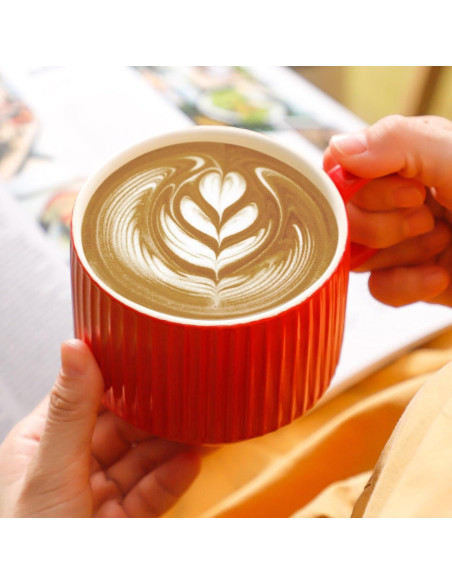 Juego de 4 Tazas de Café Rojas Hasense 15 oz Cerámica Apilables