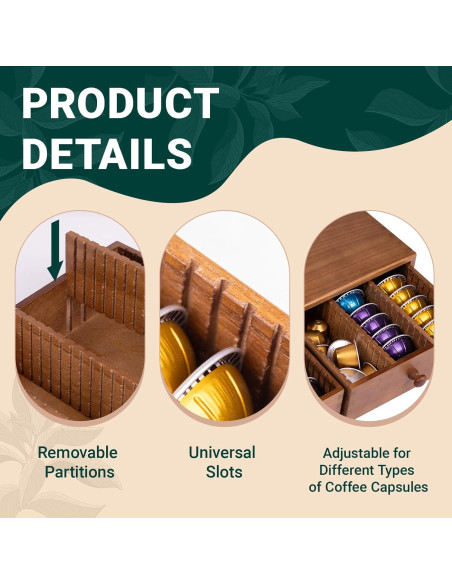 Soporte Organizador de Cápsulas de Café WodGod Madera 41.4x28.4cm