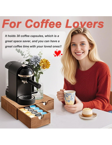 Caja de Almacenamiento de Cápsulas de Café de Madera Yeahjiae - 30 Cápsulas