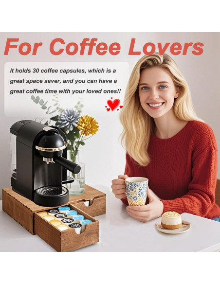 Caja de Almacenamiento de Cápsulas de Café de Madera Yeahjiae - 30 Cápsulas