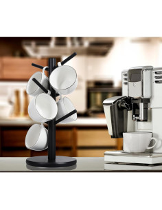 Soporte para Tazas MyLifeUNIT de Madera con 6 Ganchos Negro 2