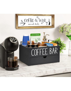 Organizador de Café de Madera Yaqubar con Cajón y 4 Compartimentos 2