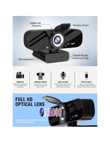 Cámara Web Full HD 1080p Gohero con Micrófono y Trípode