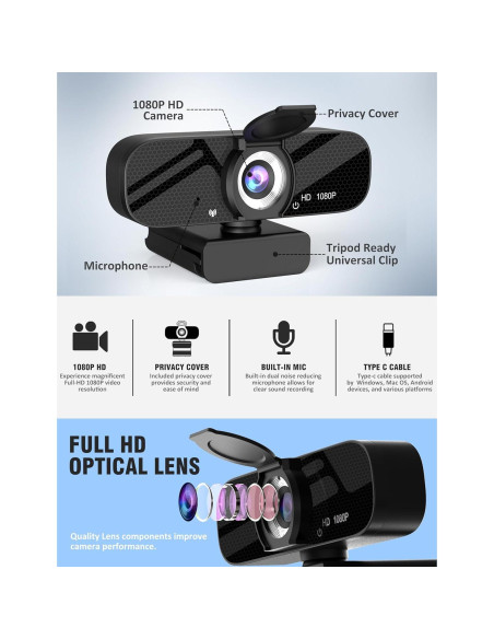 Cámara Web Full HD 1080p Gohero con Micrófono y Trípode