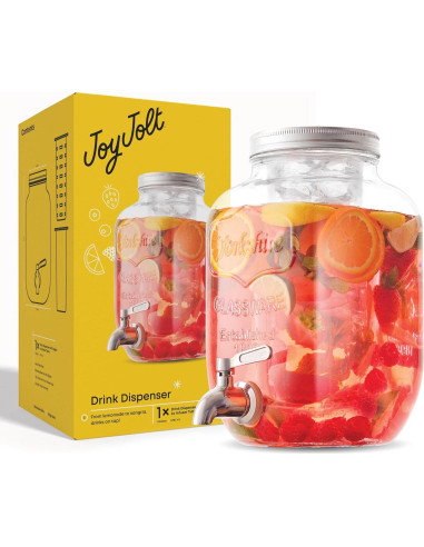 Dispensador de Bebidas JoyJolt 3.78L Vidrio con Grifo Acero