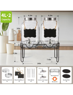 Dispensador de Bebidas de Vidrio Lunies 3.78L con Soporte 2