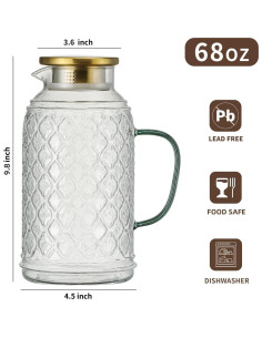 Jarra de Vidrio Borosilicato Buaic 2L con Tapa Acero Inoxidable 2