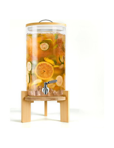 Dispensador de Bebidas de Vidrio SuRoidu 11L con Soporte de Madera