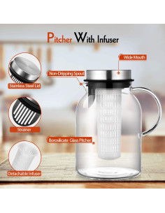Jarra Infusora de Vidrio Hiware 2L con Tapa y Filtro 2