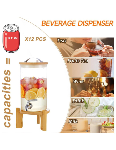 Dispensador de Bebidas OSXDOL 4.9L Vidrio con Grifo