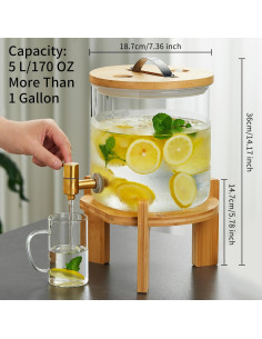 Dispensador de Bebidas de Vidrio DOPUDO 5L con Grifo Inoxidable 2