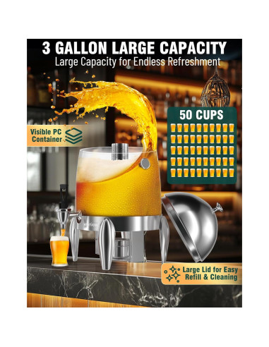 Dispensador de Bebidas WantJoin 3.2 Galones Acero Inoxidable