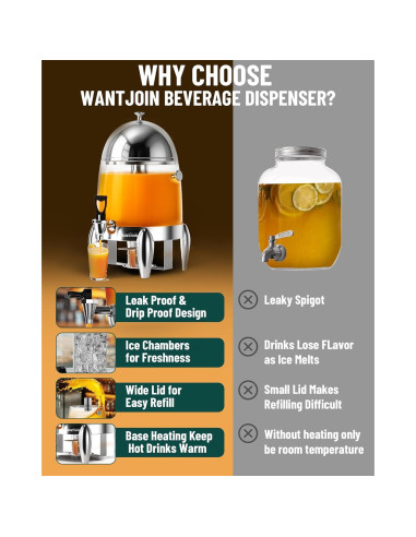 Dispensador de Bebidas WantJoin 3.2 Galones Acero Inoxidable