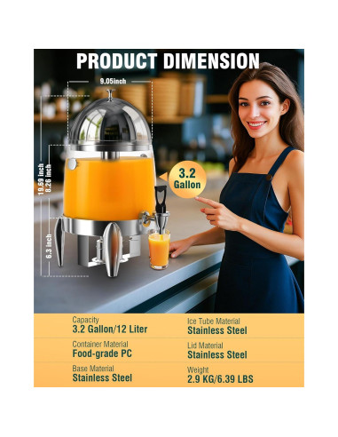 Dispensador de Bebidas WantJoin 3.2 Galones Acero Inoxidable