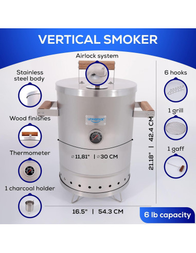 Ahumador de Barril Universal de Acero Inoxidable 2.72 kg - 42 cm