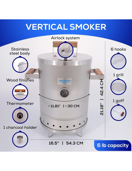 Ahumador de Barril Universal de Acero Inoxidable 2.72 kg - 42 cm