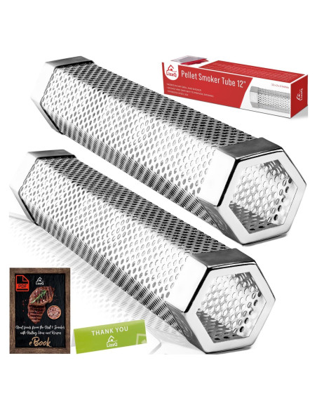 Tubo Ahumador de Pellets LIZZQ 30.48 cm Juego de 2 Acero Inoxidable