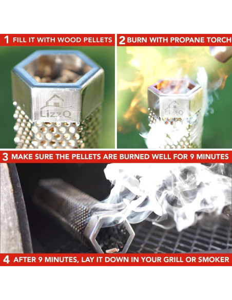 Tubo Ahumador de Pellets LIZZQ 30.48 cm Juego de 2 Acero Inoxidable