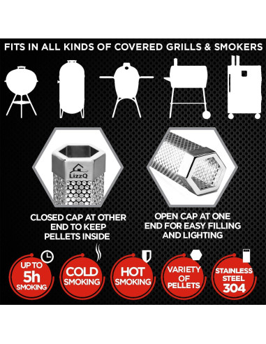 Tubo Ahumador de Pellets LIZZQ 30.48 cm Juego de 2 Acero Inoxidable