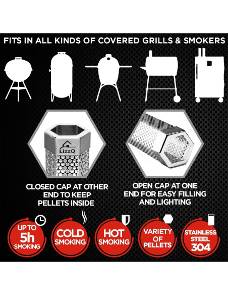Tubo Ahumador de Pellets LIZZQ 30.48 cm Juego de 2 Acero Inoxidable