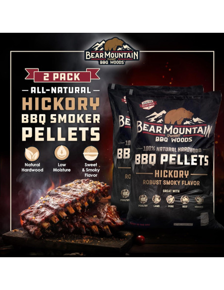 Paquete de 2 Pellets de Madera Dura Bear Mountain 9.07 kg Hickory