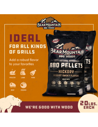 Paquete de 2 Pellets de Madera Dura Bear Mountain 9.07 kg Hickory