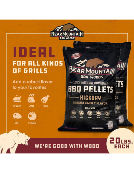 Paquete de 2 Pellets de Madera Dura Bear Mountain 9.07 kg Hickory