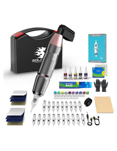 Kit Máquina de Tatuaje Inalámbrica Solong 1500mAH con 20 Agujas
