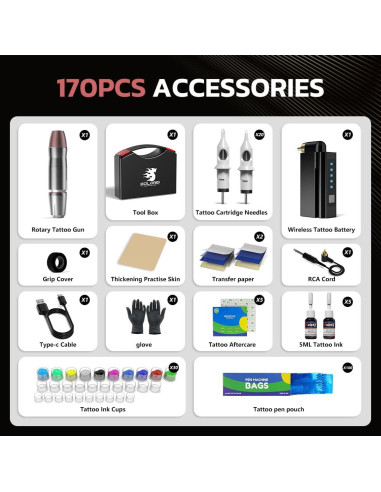 Kit Máquina de Tatuaje Inalámbrica Solong 1500mAH con 20 Agujas