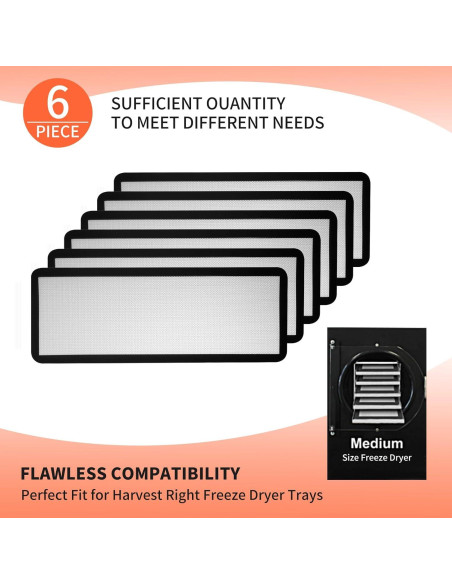 6 Tapetes de Silicona BriskJoy para Deshidratador Harvest Right 43.8x17.5cm