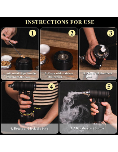 Ahumador Eléctrico de Cócteles JIDACHI Negro con 6 Astillas