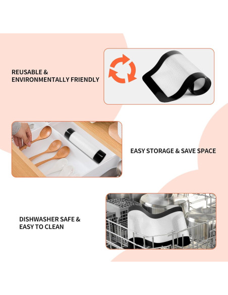 6 Tapetes de Silicona BriskJoy para Deshidratador Harvest Right 43.8x17.5cm