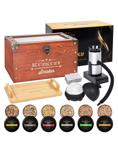 Kit de Ahumador de Cócteles KUZKUZY con 6 Sabores de Madera