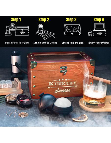 Kit de Ahumador de Cócteles KUZKUZY con 6 Sabores de Madera