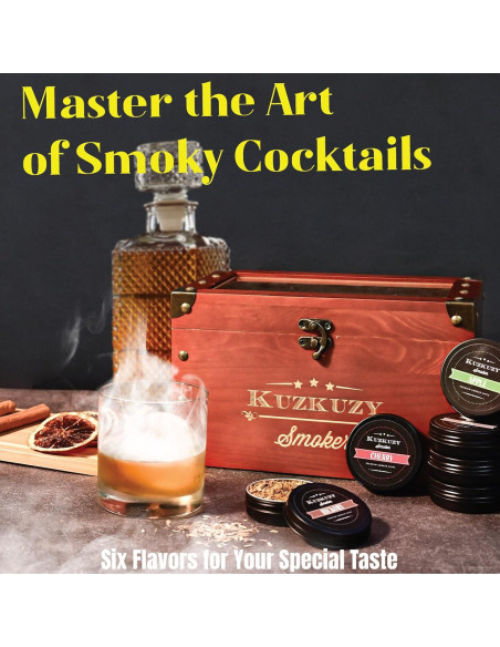 Kit de Ahumador de Cócteles KUZKUZY con 6 Sabores de Madera