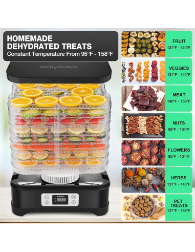 Deshidratadora de Alimentos COOCHEER 400W 8 Bandejas Negra