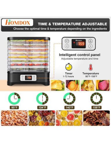 Deshidratadora de Alimentos COOCHEER 400W 8 Bandejas Negra