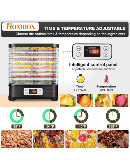 Deshidratadora de Alimentos COOCHEER 400W 8 Bandejas Negra