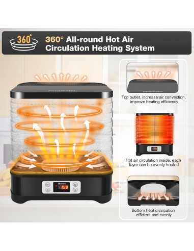 Deshidratadora de Alimentos COOCHEER 400W 8 Bandejas Negra