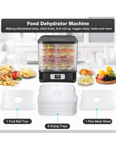 Deshidratadora de Alimentos COOCHEER 400W 8 Bandejas Negra