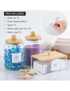 Frascos de vidrio herméticos LANDNEOO 1.89L con tapas de bambú 2