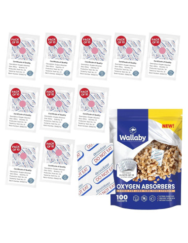 Absorbentes de Oxígeno Wallaby 400cc - 100 Unidades Grado Alimenticio